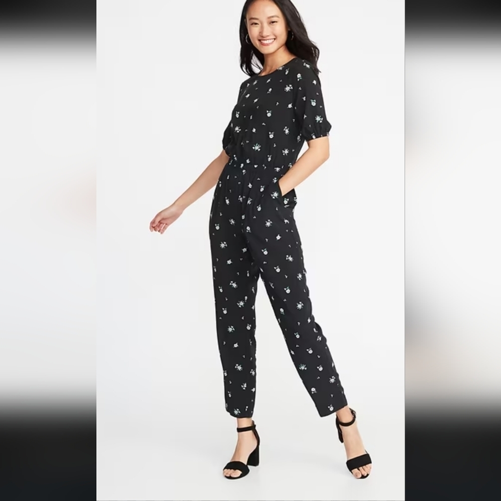 Old Navy Black Floral Jumpsuit